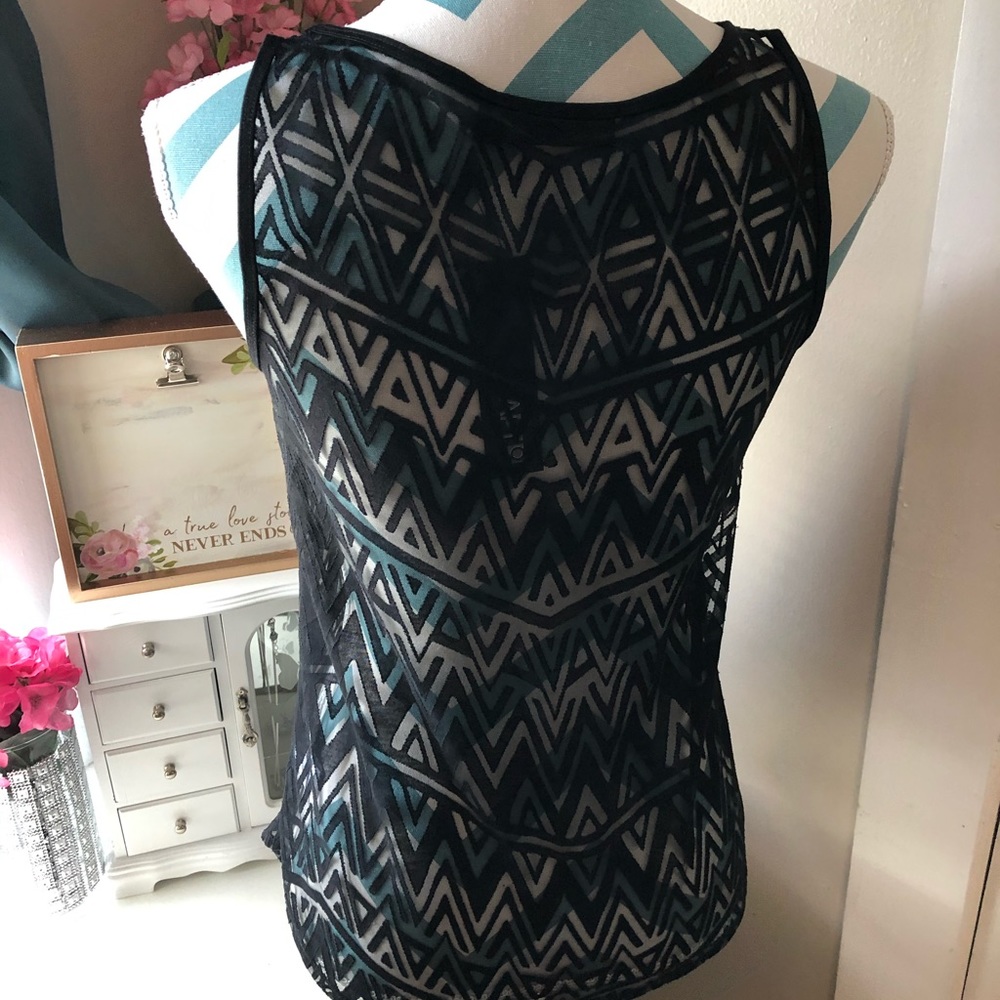 [Apt. 9] Black Sheer Patterned Tank Top Aztec Tank - image 5